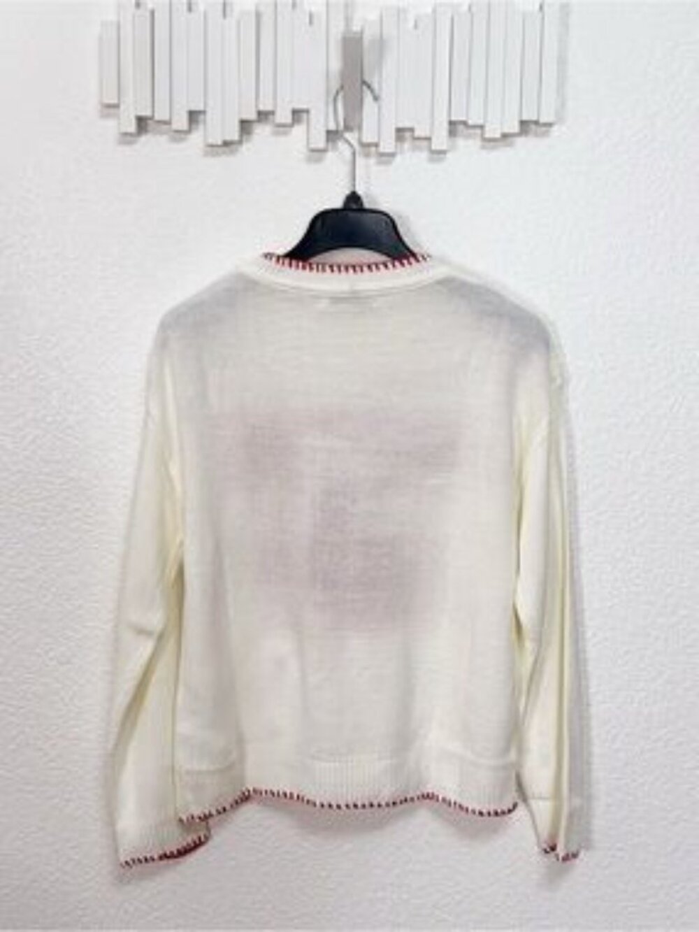 Miss Sparkling Ivory Red Bow Graphic Lightweight Knit Sweater - Picture 6 of 7